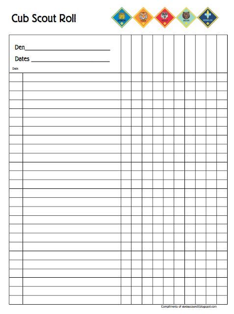 cub scout meeting attendance record cub scout leaders webelos attendance chart
