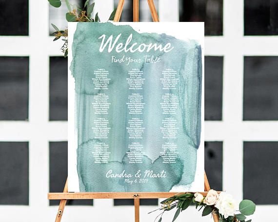 Seating Chart Template, Watercolor Wedding, Beach Wedding Seating Chart, Watercolor Wedding Sign, Reception Seating Chart, Seating Plan