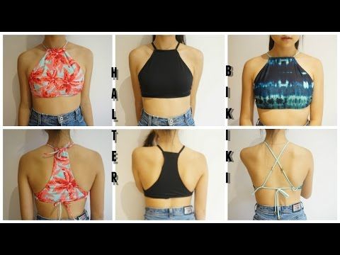 DIY 3 Tumblr Halter Bikini Tops from bottoms - YouTube
