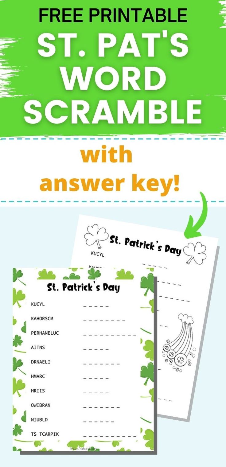 Free St. Patrick's Day Word Scramble (answer key included!) | St