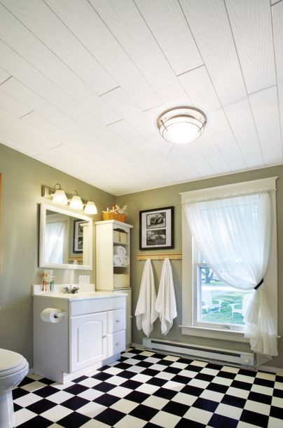 8 Best Beautiful Bathrooms Images On Pinterest A White Woodhaven Plank Ceiling Is Low Cost Decorating Option That Adds Light Airy Feel To This Eclectic Bathroom