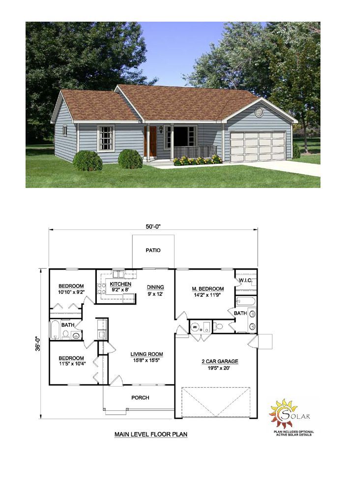 Ranch House Plan 94426 | Total Living Area: 1158 SQ FT, 3 bedrooms and 2 bathroo...