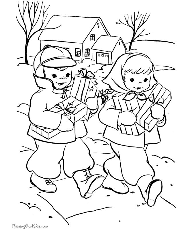 Download Giving gifts - Christmas kids printable coloring page ...