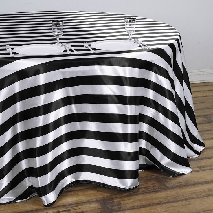 120 Stripe Satin Round Tablecloth Black White Seamless In 2022 Striped Tablecloths Elegant Table Settings 120 Stripe Satin Round Tablecloth, 120 Round Tablecloth Black And White