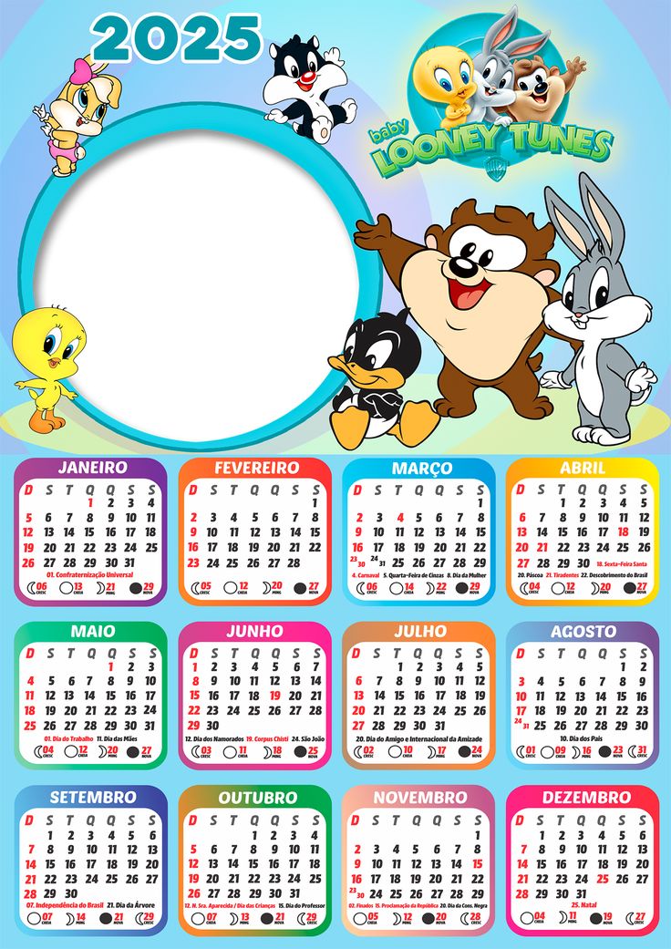Calendário 2025 Looney Tunes Baby PNG Imagem Legal