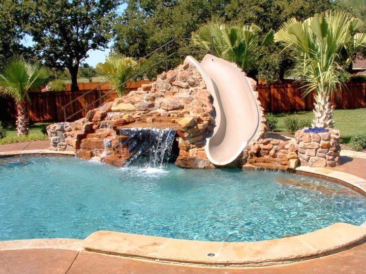 Waterfalls For Pools Inground With Slide Attached Backyard Pool Swimming Pool Slides Swimming Pool House