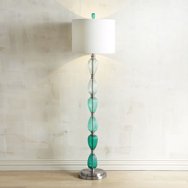 Blue Stacked Glass Floor Lamp Coastal Indoor Lamps Blue Stacked Glass Floor Lamp, Blue Glass Floor Lamp