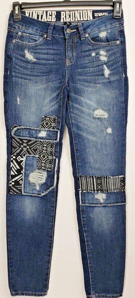 Vintage Juniors Skinny 12 Reunion Bemore Patch Size Blue Distressed FK3T1lJc