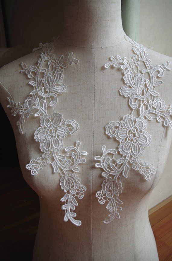 1Pair Venise Flower Lace Applique Motif Trim Wedding Dress Sewing Craft DIY 6