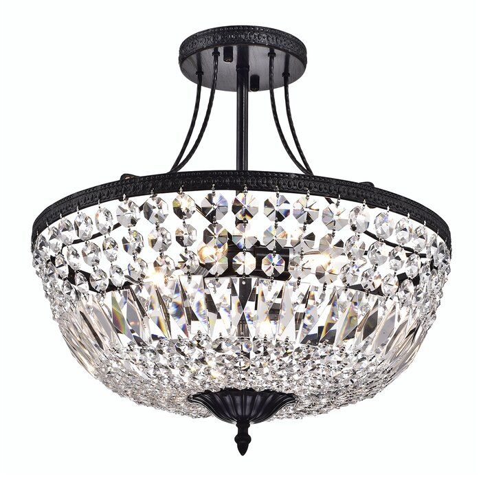 Jacinda 3 Light 17 7 Unique Statement Bowl Semi Flush Mount Lights Semi Flush Mount Lights, Bestier Antique Silver French Empire Crystal Semi Flush Mount Chandelier