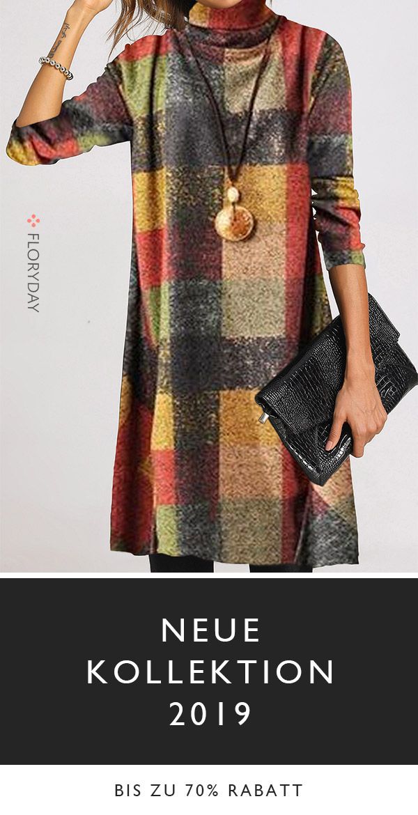 Knielanges Kleid mit hohem Ausschnitt und Blockfarben