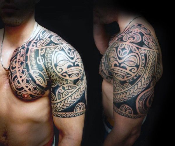 Cool Chest Shoulder And Upper Arm Tribal Tattoo Designs Best Tribal Tattoos For Men Cool Trib Tribal Tattoos For Men Tattoos For Guys Arm Tattoos For Guys