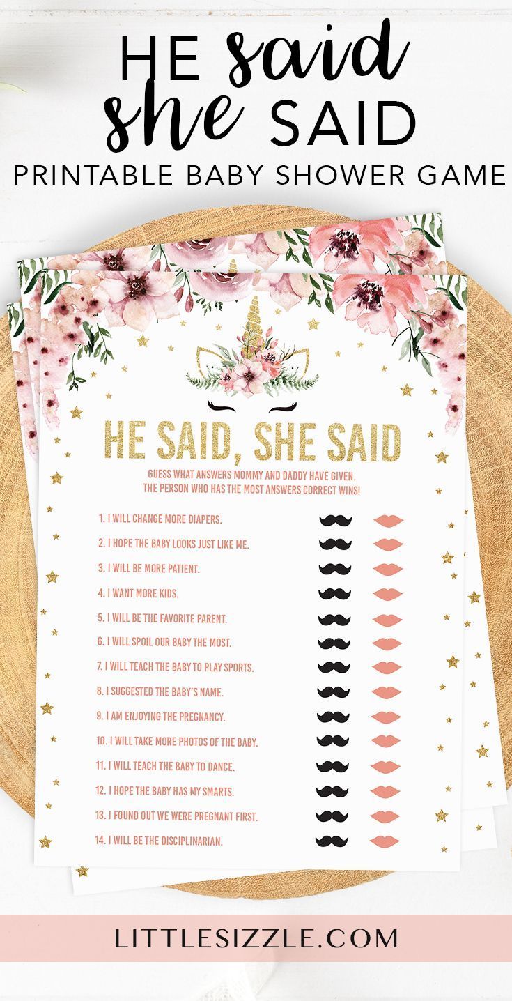He Said or She Said Game for Girl Baby Shower Printable