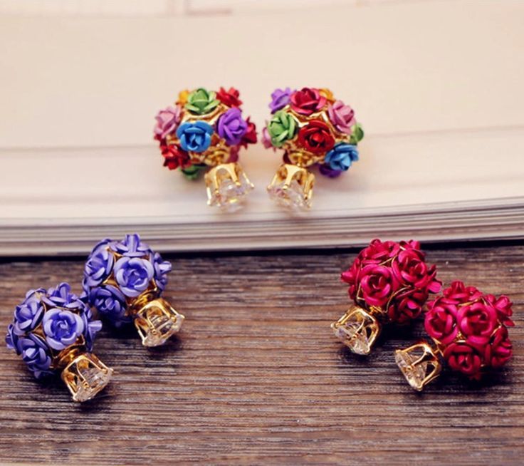Dark Pink Rose Flower Resin Earrings Last One Etsy Pink Rose Flower Flower Studs Rose Flower