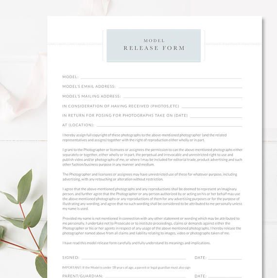 Photography Contract, Model Release Template, Permission Form, Photography Business Forms, PSD Template, INSTANT DOWNLOAD!