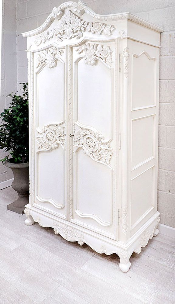 French Style White Heavy Carved Armoire Wardrobe From The Furniture Specialist Nicky C Shabby Chic Bedroom Bedrooms Carved Armoire Wardrobe, French Style Armoires Wardrobes