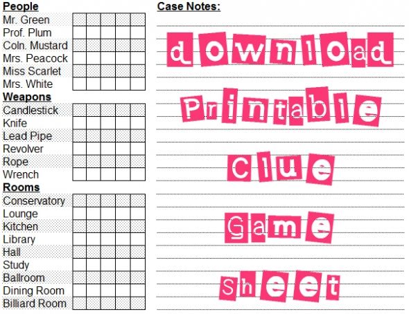 Clue Game Card Template - FREE DOWNLOAD