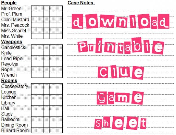 Free Printable Clue Game Sheets Únor 2013 « Archiv