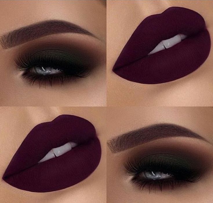 Matte Burgunder Smokey Eye Make-up mit matten Burgunder Lippen