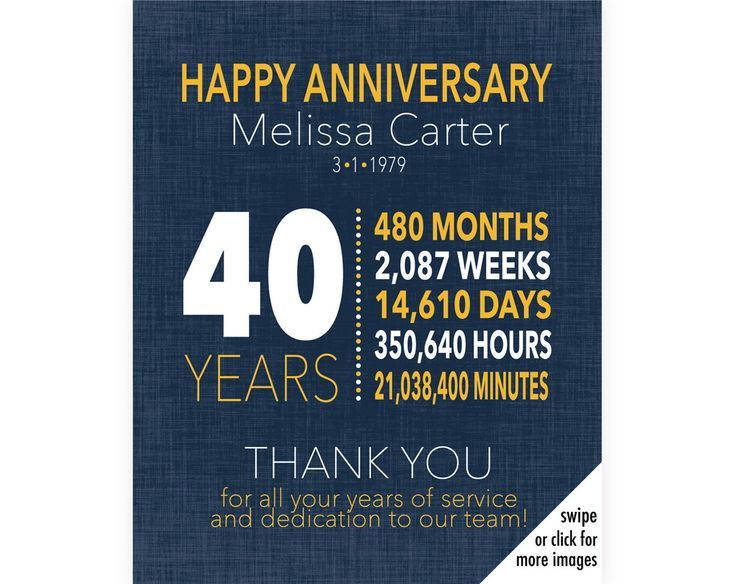 40 Year Work Anniversary Gift 40 Year Anniversary Certificate