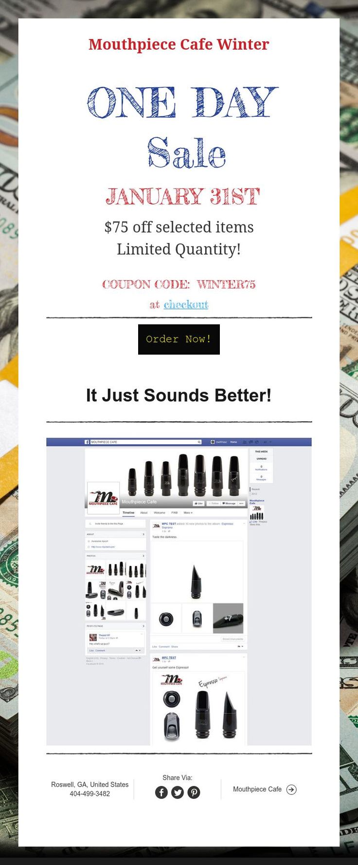 Mouthpiece Cafe Winter ONE DAY Sale JANUARY 31ST 75 off selected items Mouthpiece Cafe Winter ONE DAY Sale JANUARY 31ST 75 off selected items