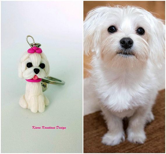 Maltese Dog Keychain In Polymer Clay Maltese Miniature As Pet Mom