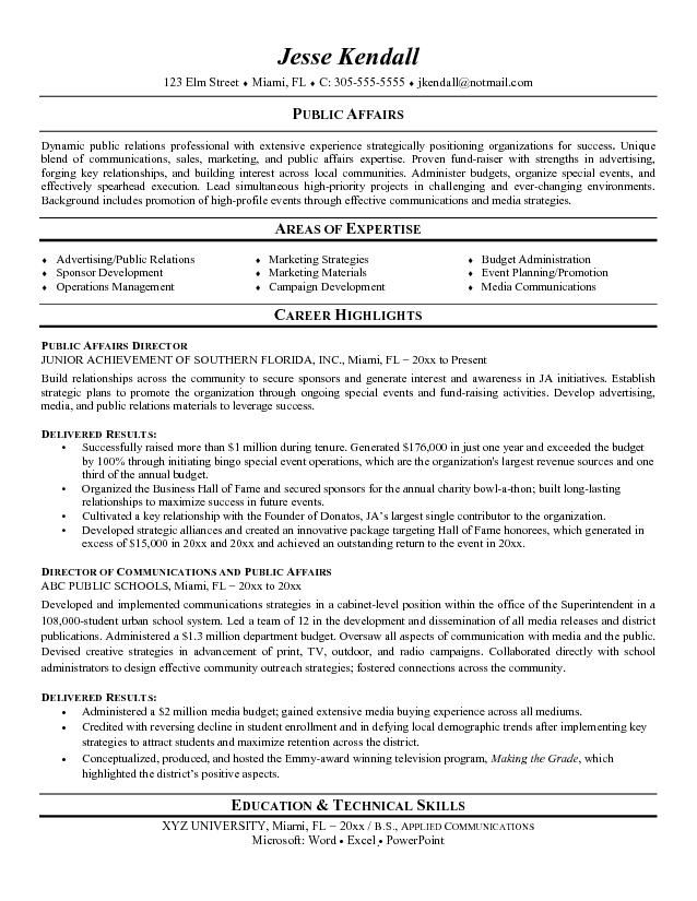 public relations assistant resume