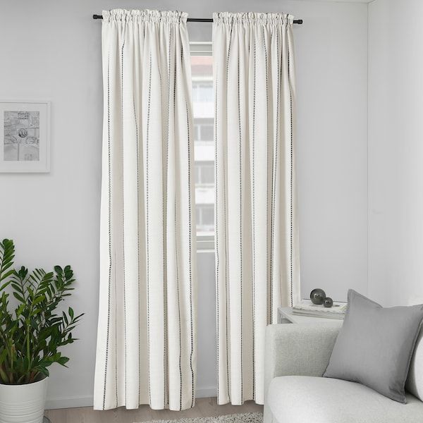 Vilmie Linje Curtains 1 Pair White Dark Gray Ikea In 2021 Master Bedroom Affordable Vilmie Linje Curtains 1 Pair White, Do White Curtains Go With Everything