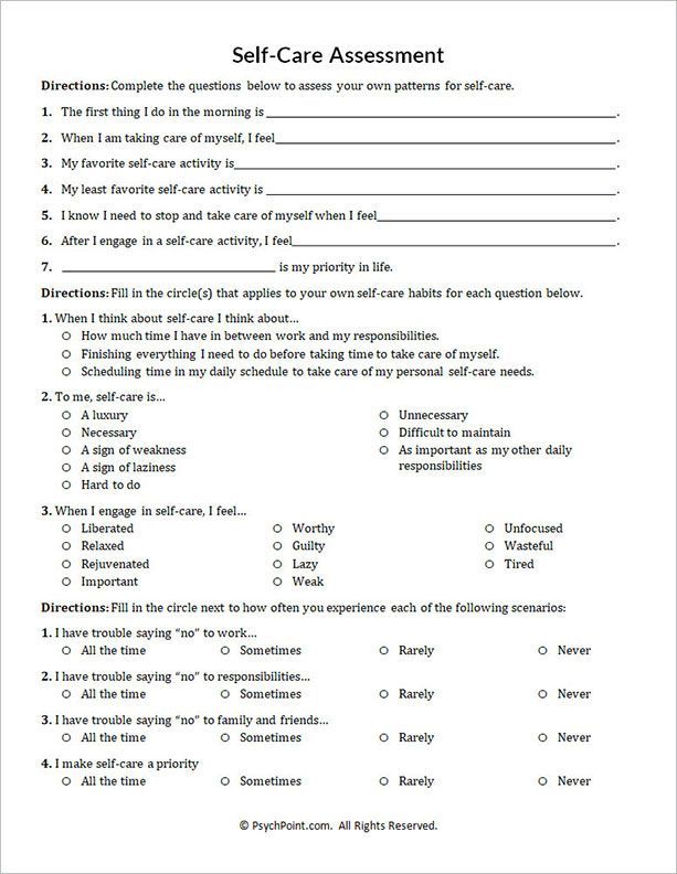 SelfCare Assessment Worksheet SelfCare Assessment Worksheet