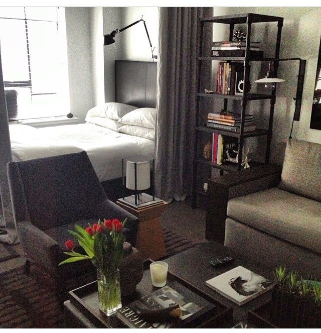 I like the set up, the vibe of the room...like the idea of using a curtain as divider instead of big bulky bookcase