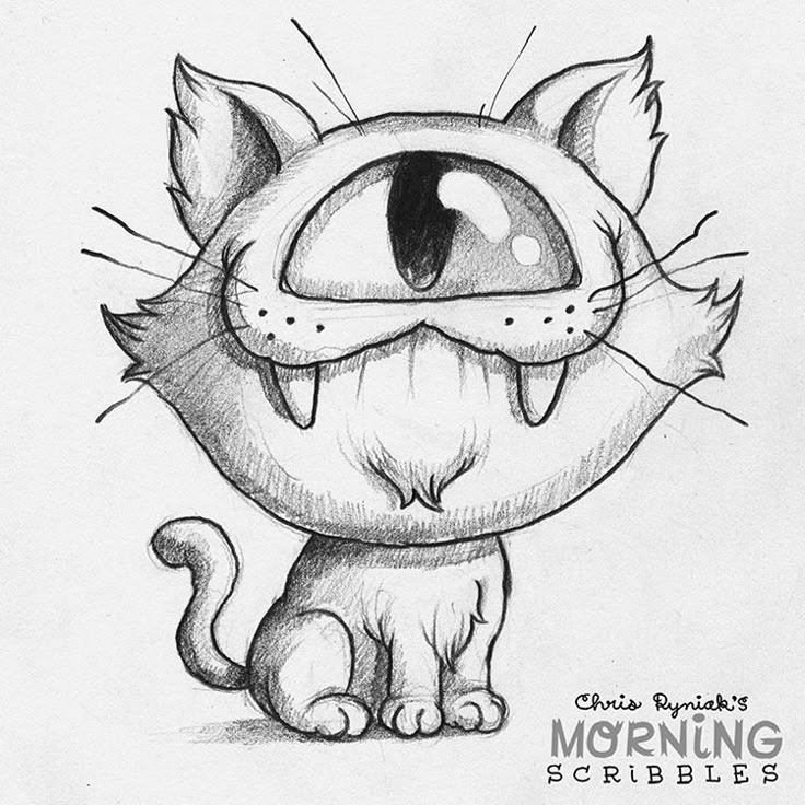 Scribble Monster Drawing : Cyclops cat sees all morningscribbles october