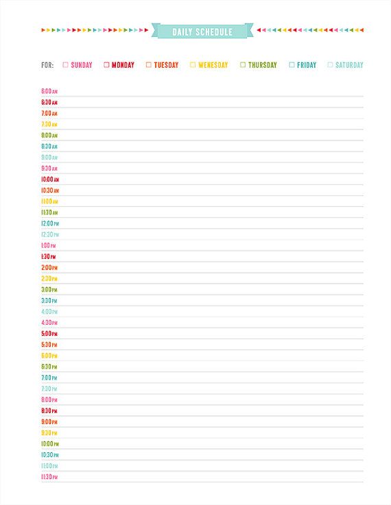 daily schedule printable pdf planner page instant download
