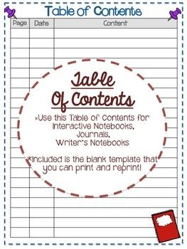 table of contents templates