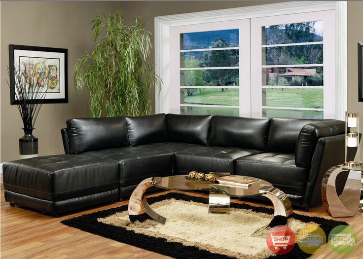Contemporary Black Leather Modular Sectional Sofa Set