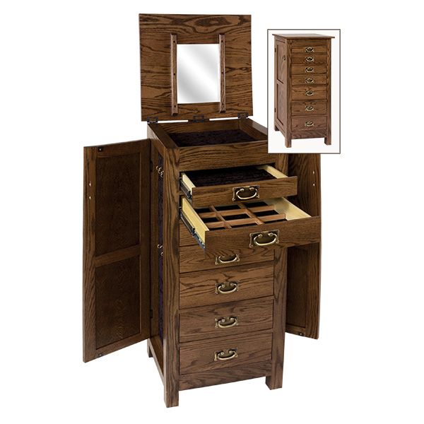 Solid Hardwood 48 Flush Mission Jewelry Armoire Wooden Divider Amish Furniture Solid Hardwood 48 Flush Mission, Mission Jewelry Armoire