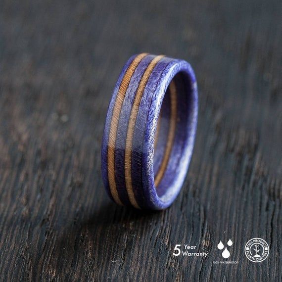 wooden ring purple skateboard ring wood recycled handcrafted gift