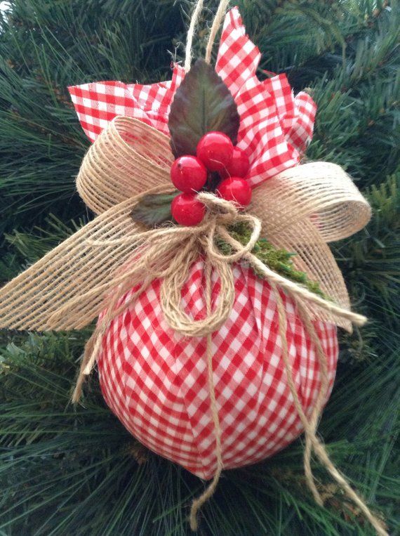Christmas Ornaments / Red And White Xmas Ornaments / Set Of 2 Christmas Ornaments / Red and White Xmas Ornaments / Set of 2 / Gingham Fabric Xmas Ornaments / Homespun Xmas/ Handmade and Design in Fabric | Christmas ... - Christmas Ornaments / Red And White Xmas Ornaments / Set Of 2