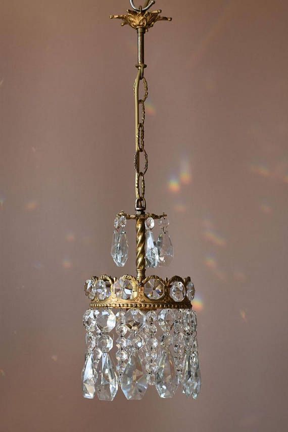 Stunning Mini Vintage Crystal Chandelier In Antique French Style Brass This Su Led Lighting Vintage Crystal Chandelier, Mini Brass And Crystal Chandelier