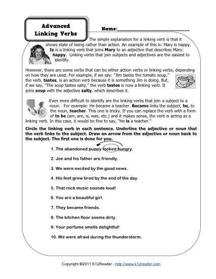 Advanced Linking Verb Worksheets | Linking verbs worksheet, Linking