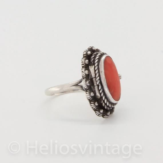 Vintage Handmade 5.35 Carat Coral Ladies Ring,925 Sterling Silver,Handmade Christmas Gift