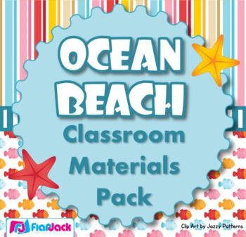 @Jamie Wise Collins Beach Ocean Themed Classroom Materials Pack - Pack includes: * Alphabet A to Z * 6 Binder Covers * Jobs Display * Birthday Poster * Birthday Name Cards and Month Headers * Calendar Title, Month Headers, 3 patterned date sets, and days of the week * Grouping Cards * 12 Name Tag Designs for early and upper elementary * 10 Seasonal Mini-Notes - fall, Halloween, Thanksgivi...