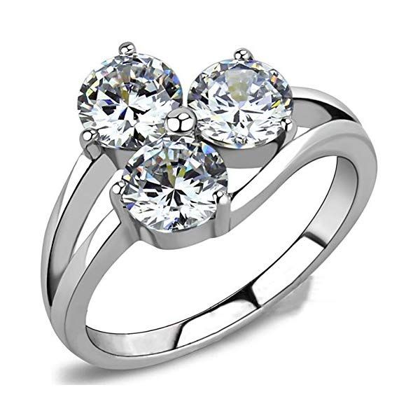 Jude Jewelers Stainless Steel Round Cut Three Stone Wedding Engagement Anniversary Promise Ring