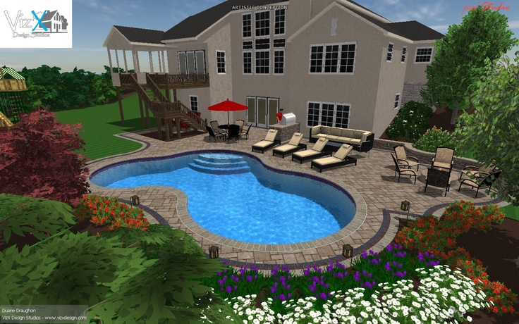Salt water 3D Gunite Pool Design w/Outdoor Living Space. | Outdoor ... Salt water 3D Gunite Pool Design w/Outdoor Living Space. | Outdoor ...