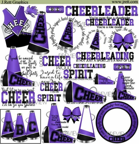 Cheer Clipart More Colors 50 Graphics Purple Black Cheer Etsy In 21 Cheer Clipart Cheerleading Cheerleading Party