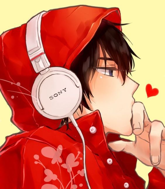 Anime cool boy with headphones