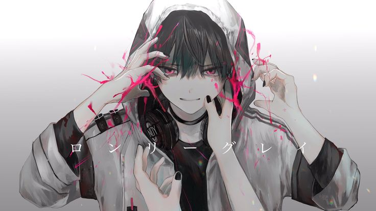 Anime cool boy with headphones