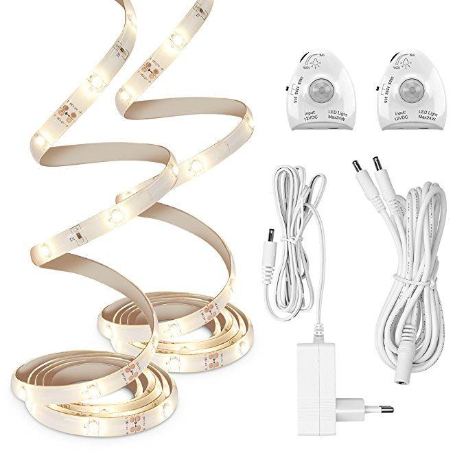 kwmobile Ruban lumineux LED capteur Bande lumineuse d/étecteur de mouvement /éclairage lit Bandeau lumi/ère r/églable avec prise secteur