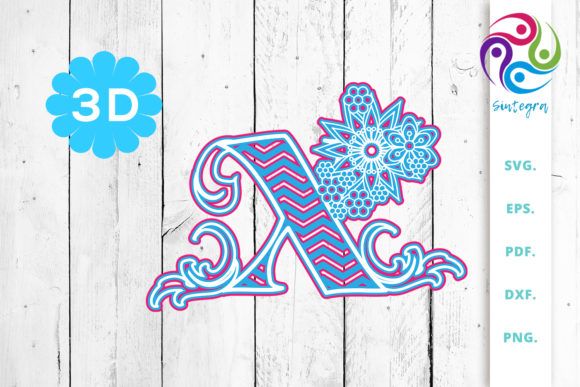 Download Free 3d Multilayer Floral Chevron Letter X Graphic By Sintegra Creative Fabrica In 2020 Chevron Letter Flower Logo Design Lettering PSD Mockup Template