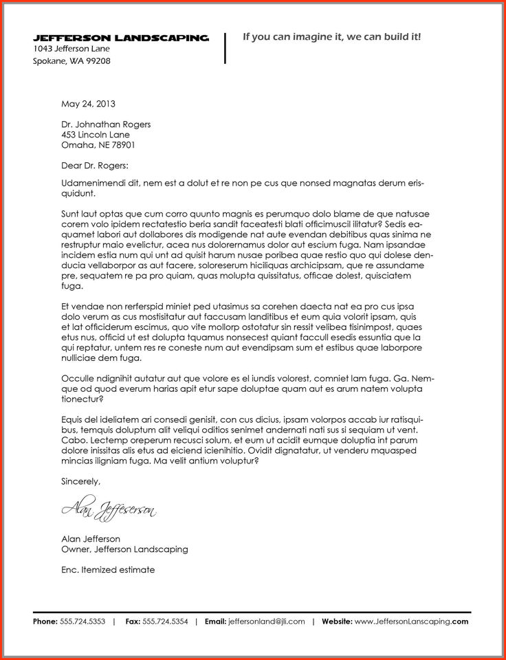sample business letter on letterhead