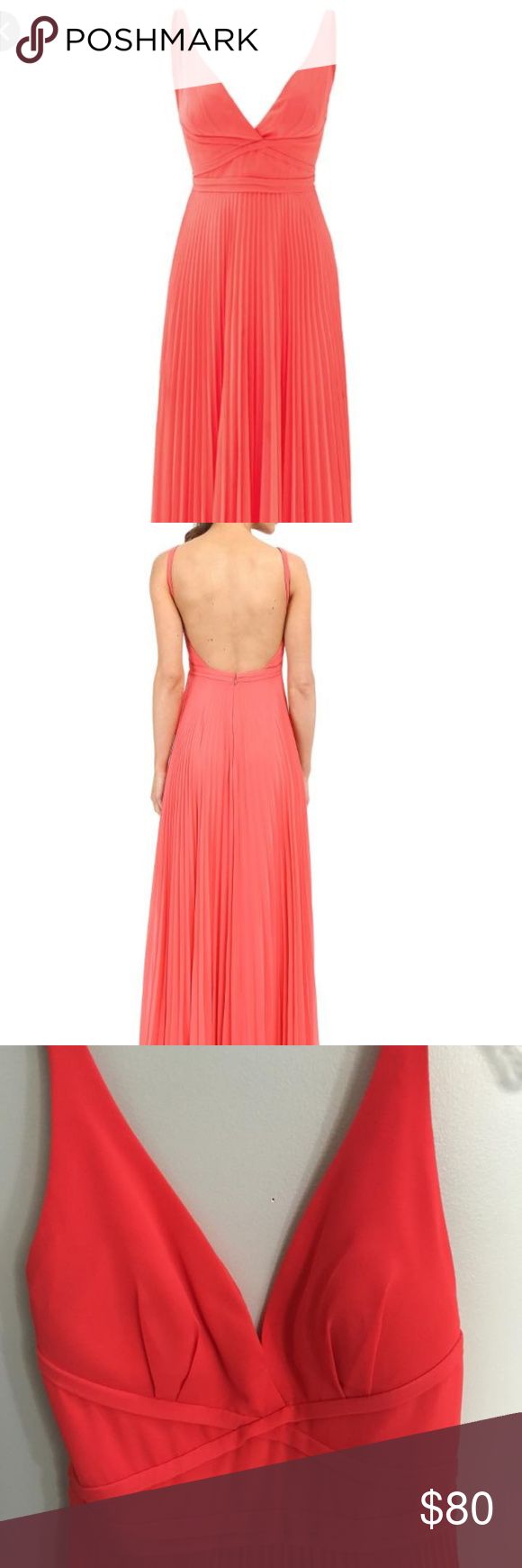 NWOB Laundry by Shelli Segal Coral Gown Beautiful Sleeveless Deep-V Neck Long Pl...
